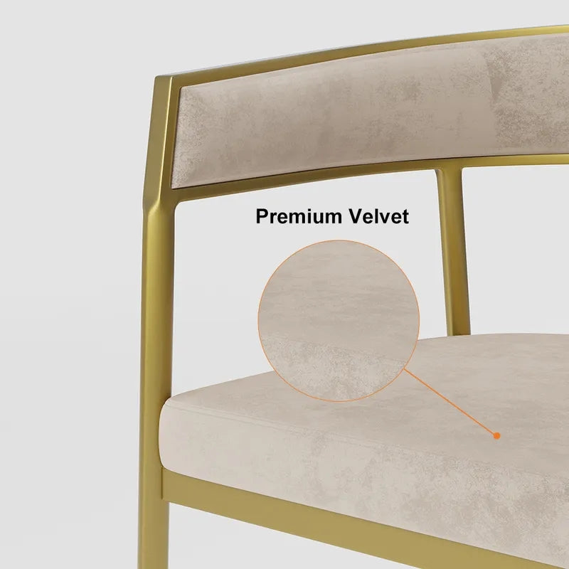 Modern Velvet Upholstered Dining Chair with Gold Metal Leg in Beige