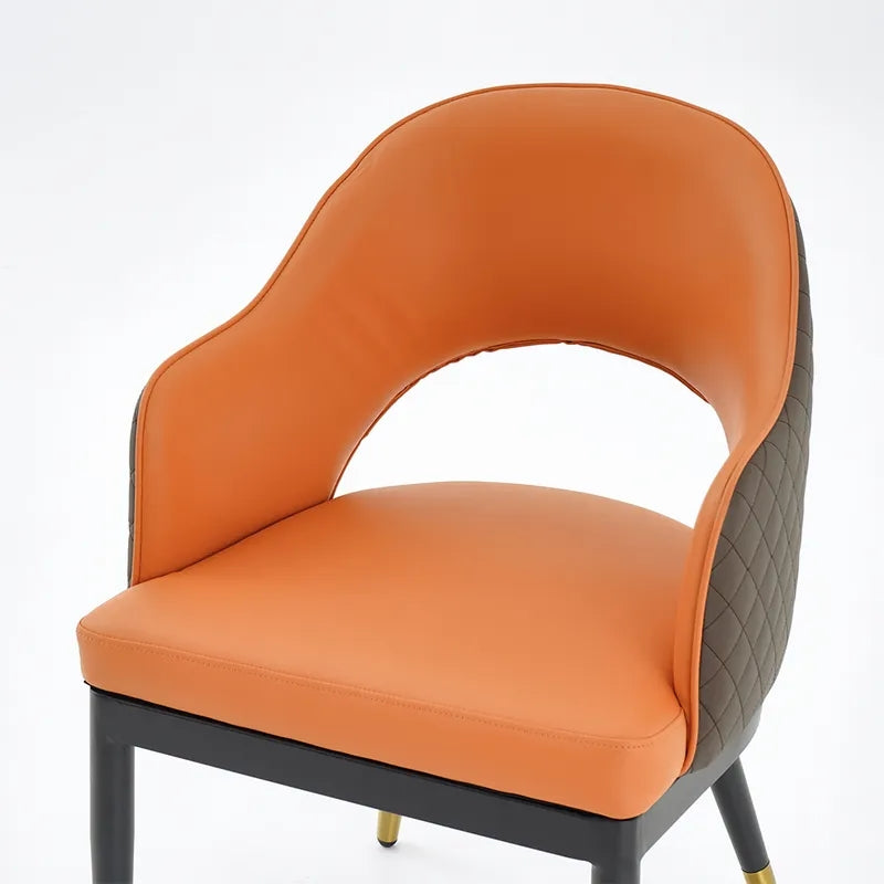 Modern Orange & Coffee PU Leather Dining Chair (Set of 2) Open Back with Arms