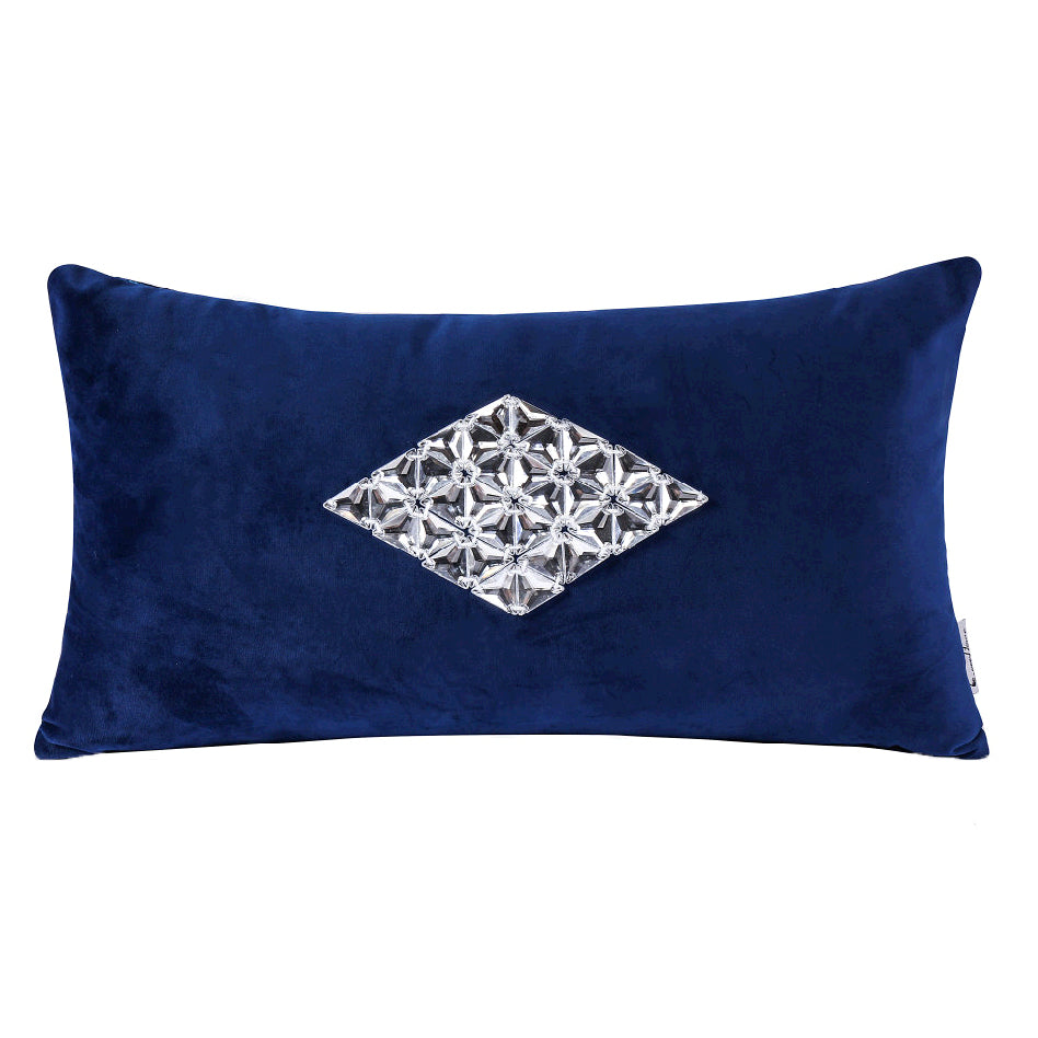 Vintage Velvet Home Decorative Throw Pillow, Blue & Diamond