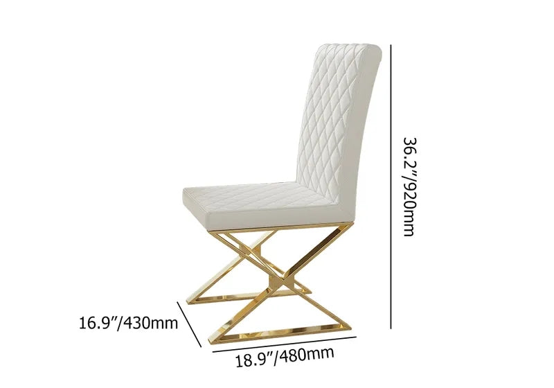 Dochic Modern White Leather Dining Room Chair Upholstered Gold Legs (Set of 2)