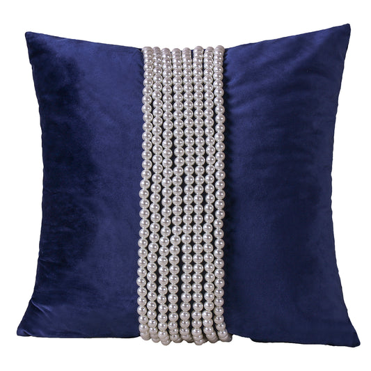 Decorative  pillow with pearl Strip or pearlTassels, Blue