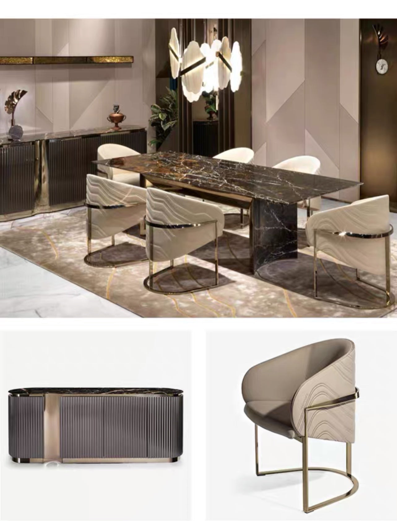 Contemporary Italy design marble top with stainless steel base dining table/ dining chair