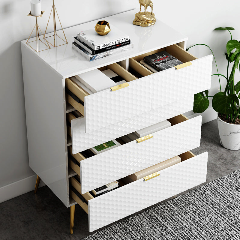 Modern 5-Drawer Side Cabinet with Honeycomb Design, Golden Pulls and Foots