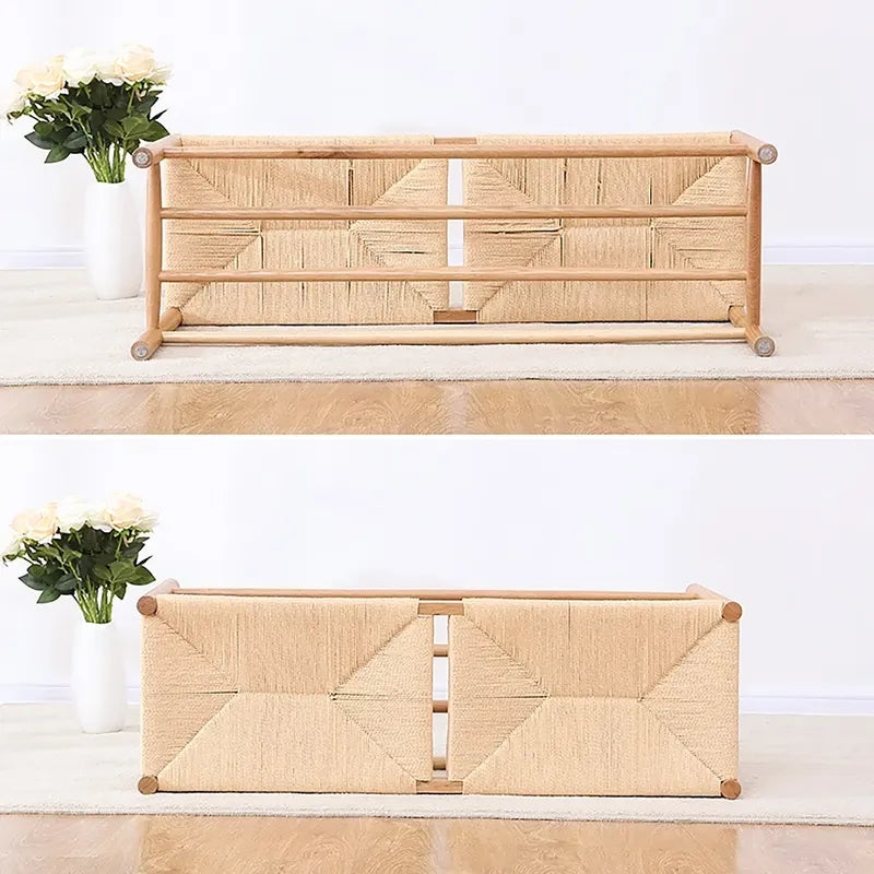 Japandi Natural Dining Room Bench Rattan Bench with Wood Legs