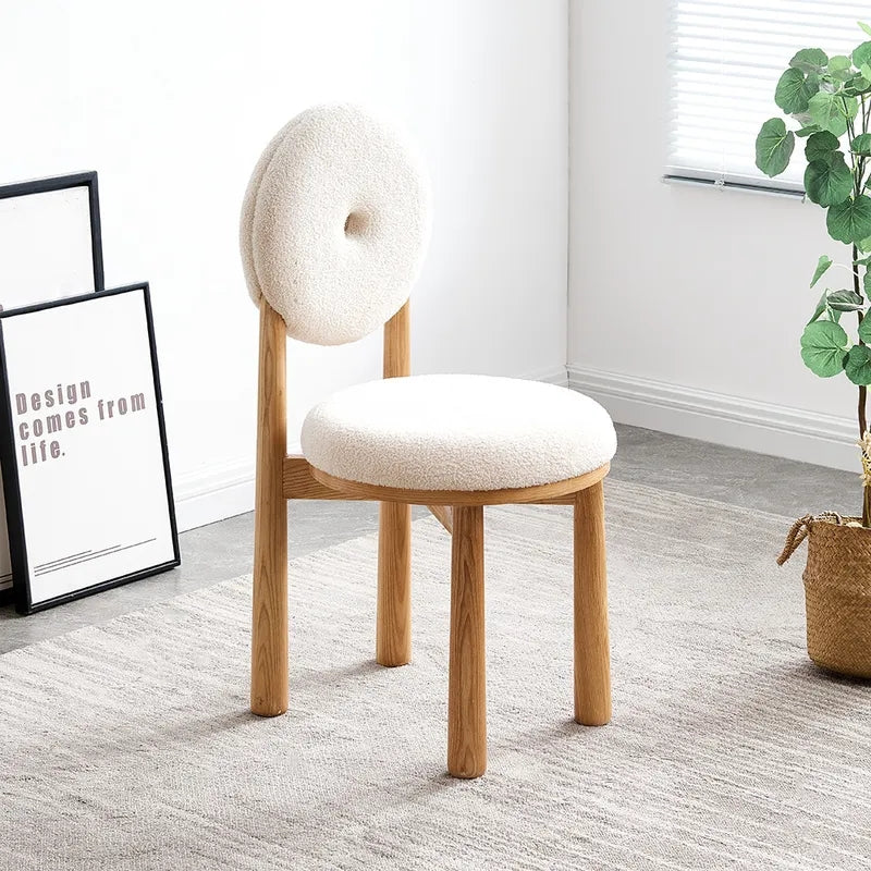 Japandi White Boucle Dining Chair Side Chair Natural Wood Legs