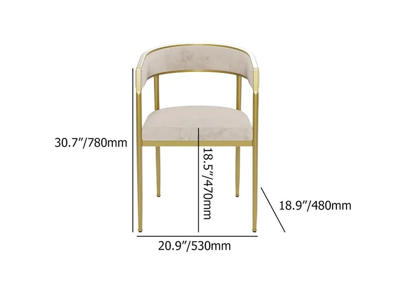 Modern Velvet Upholstered Dining Chair with Gold Metal Leg in Beige