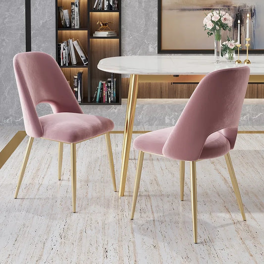 Modern Gray Upholstered Dining Chairs (Set of 2) with Hollow Back & Gold Leg