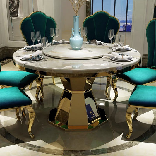 Contemporary design dining table faux marble with gold stainless steel base