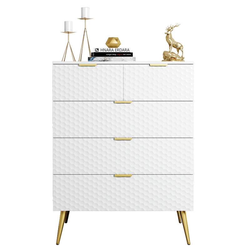 Modern 5-Drawer Side Cabinet with Honeycomb Design, Golden Pulls and Foots