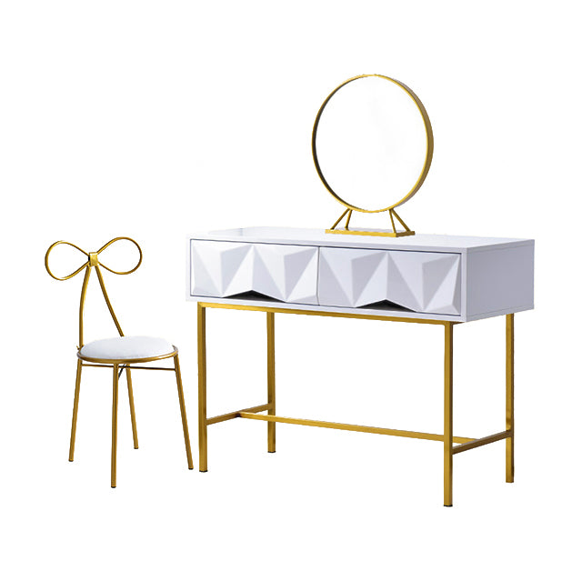 Modern Vanity Set with Mirror, Gold & White Dresser Table Set and Butterfly Chair