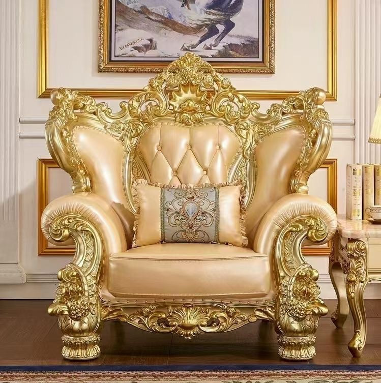 American all-solid wood sofa European leather living room furniture combination French luxury villa luxury carved sofa