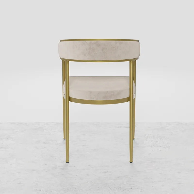 Modern Velvet Upholstered Dining Chair with Gold Metal Leg in Beige