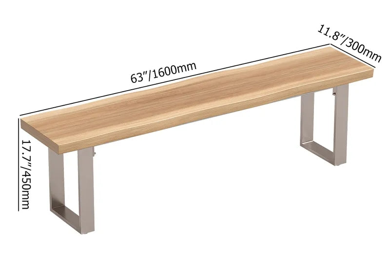 Liveal Rustic 63" Live Edge Dining Bench for 3 Person Solid Wood in Natural Sled Base