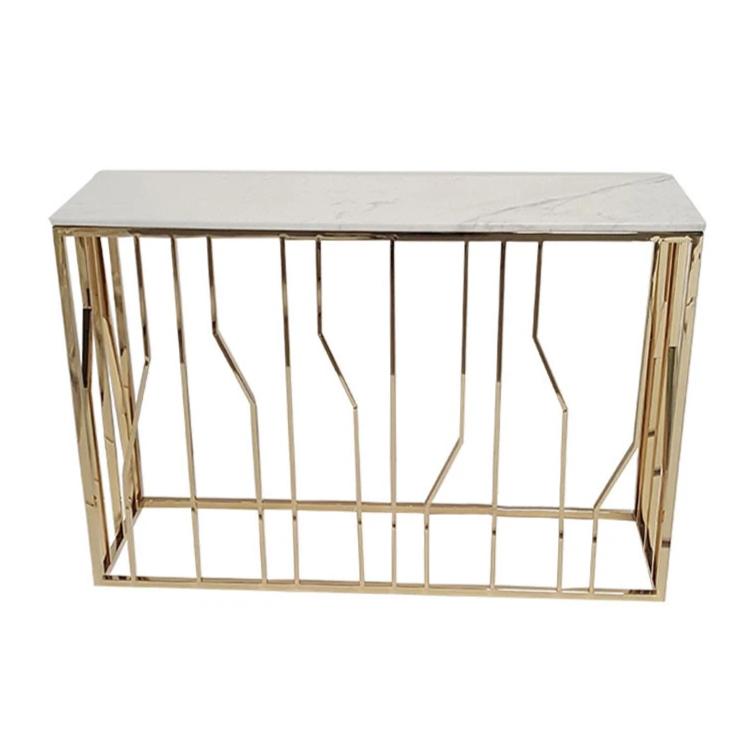 Contemporary Faux Marble Console Table, Gold Finish