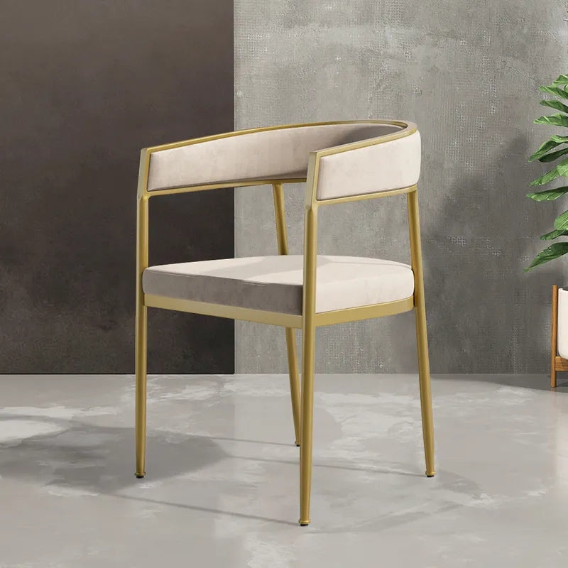 Modern Velvet Upholstered Dining Chair with Gold Metal Leg in Beige