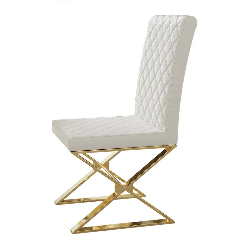 Dochic Modern White Leather Dining Room Chair Upholstered Gold Legs (Set of 2)