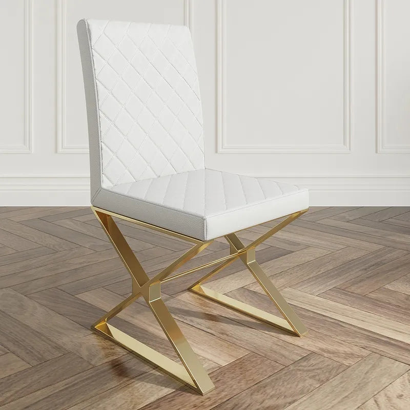 Dochic Modern White Leather Dining Room Chair Upholstered Gold Legs (Set of 2)