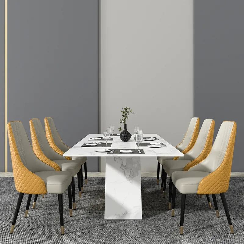 Modern Set of 2 Orange & Beige Upholstered Faux Leather High Back Chair For Dining Table