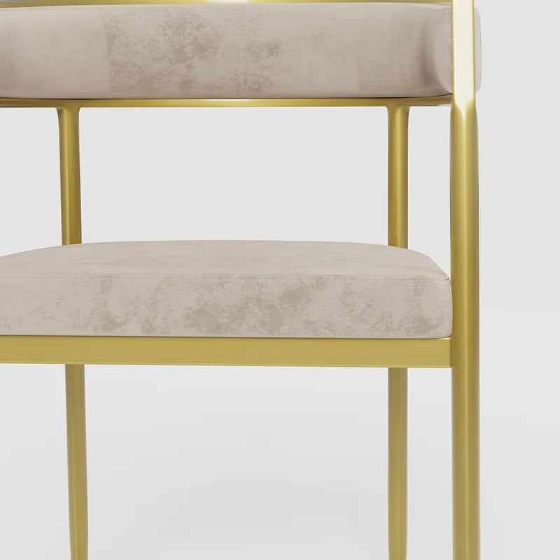 Modern Velvet Upholstered Dining Chair with Gold Metal Leg in Beige