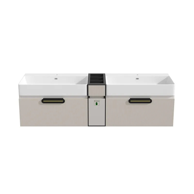 Modern 63" Floating Bathroom Vanity Set Wall Mounted Double Sink Vanity in Beige