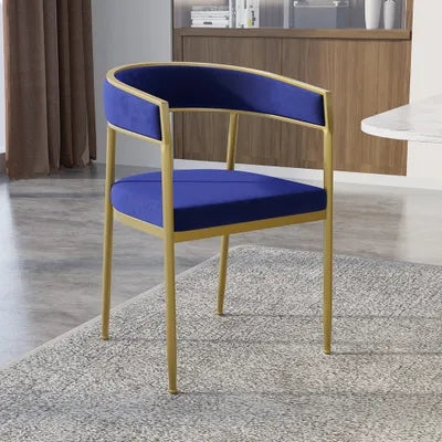 Modern Velvet Upholstered Dining Chair with Gold Metal Leg in Beige