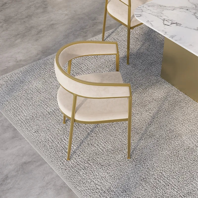 Modern Velvet Upholstered Dining Chair with Gold Metal Leg in Beige