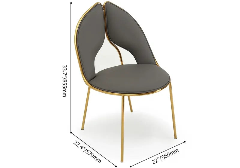Modern Dining Chair PU Leather Upholstered Stainless Steel Gold Finish Chair (Set of 2)