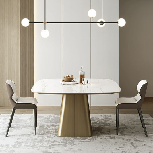 Contemporary Square Dining Table with Stone Top & Carbon Steel Base