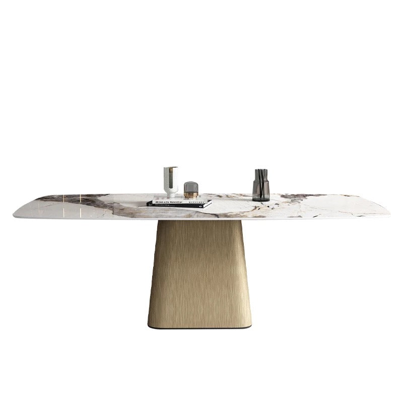 Contemporary Italy design stone  top with Bronze stainless steel base dining table