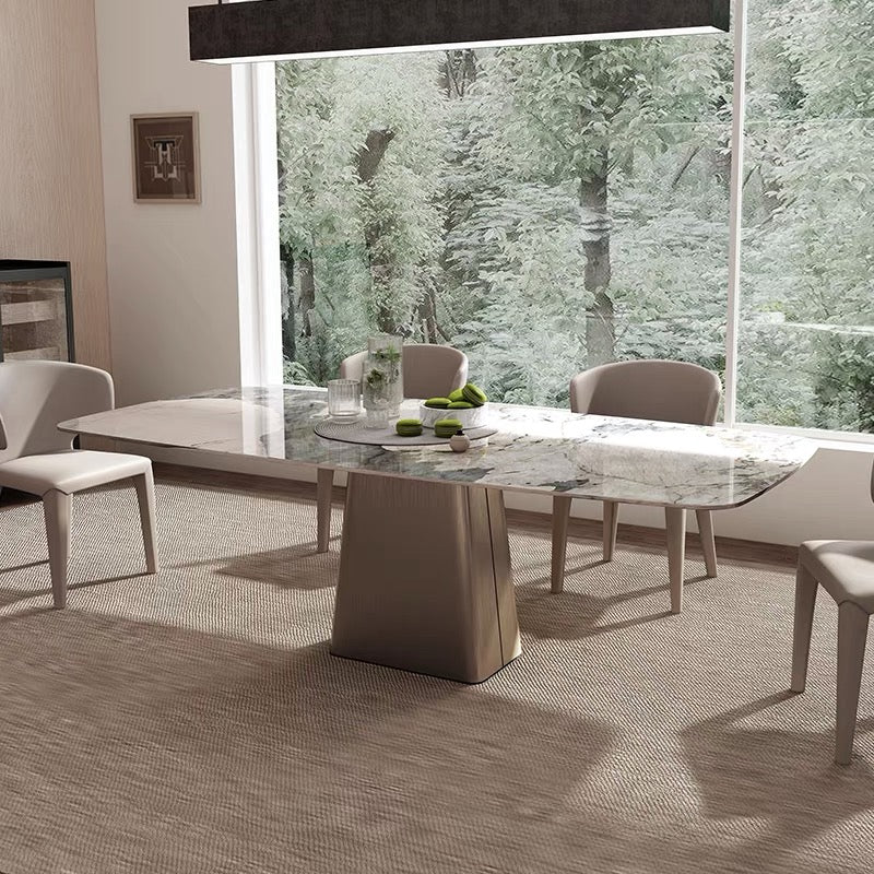 Contemporary Italy design stone  top with Bronze stainless steel base dining table