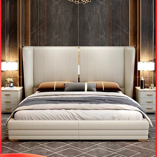 American light luxury solid wood bed master bedroom modern simple leather bed double king high-end luxury wedding bed