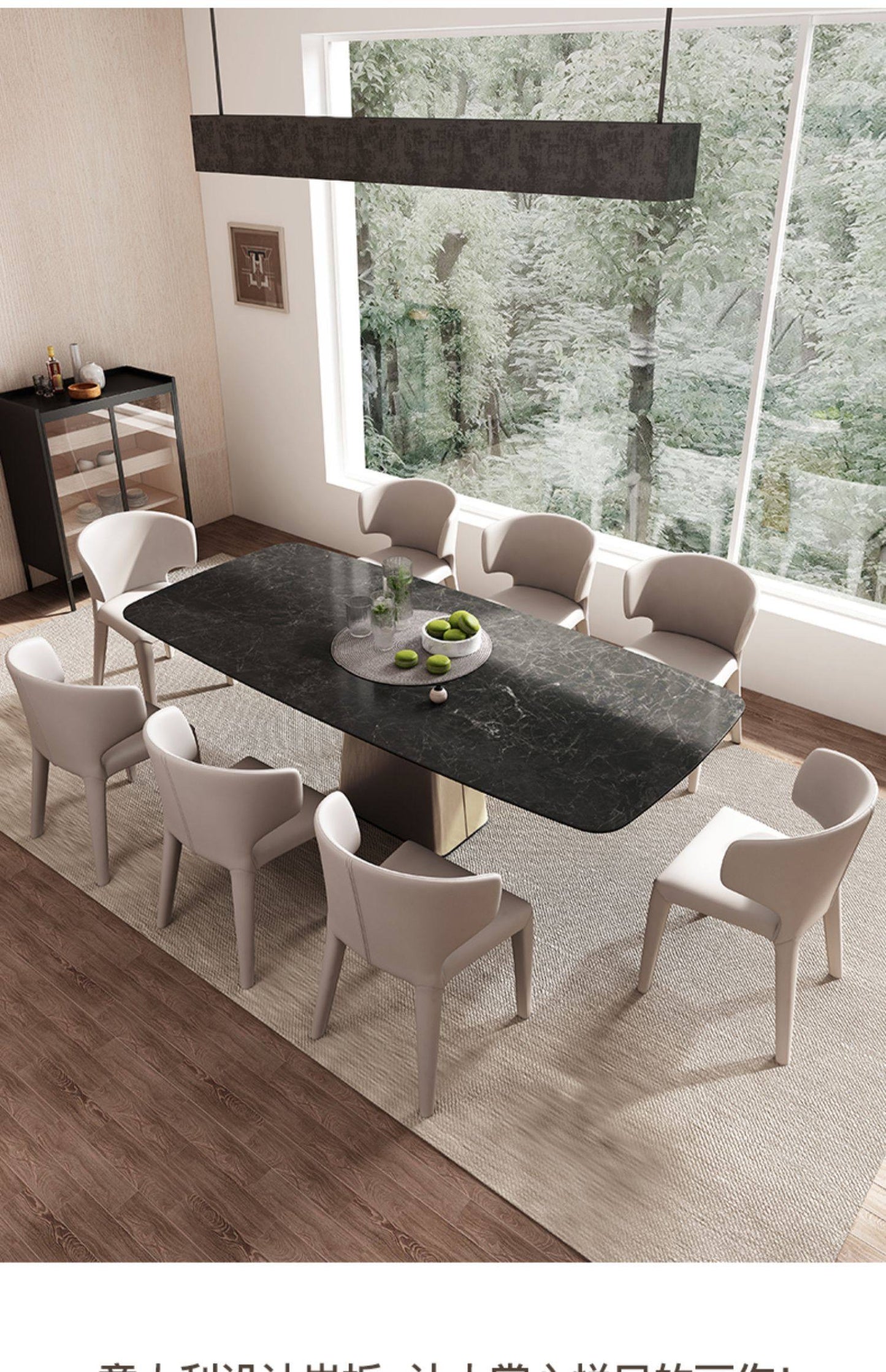 Contemporary Italy design stone  top with Bronze stainless steel base dining table