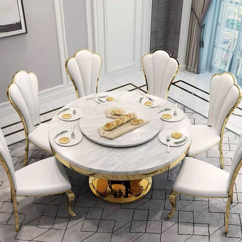 Contemporary design dining table faux marble with chrome/ gold stainless steel base