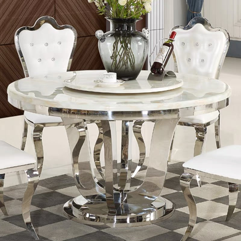 Contemporary design dining table faux marble with chrome/ gold stainless steel base