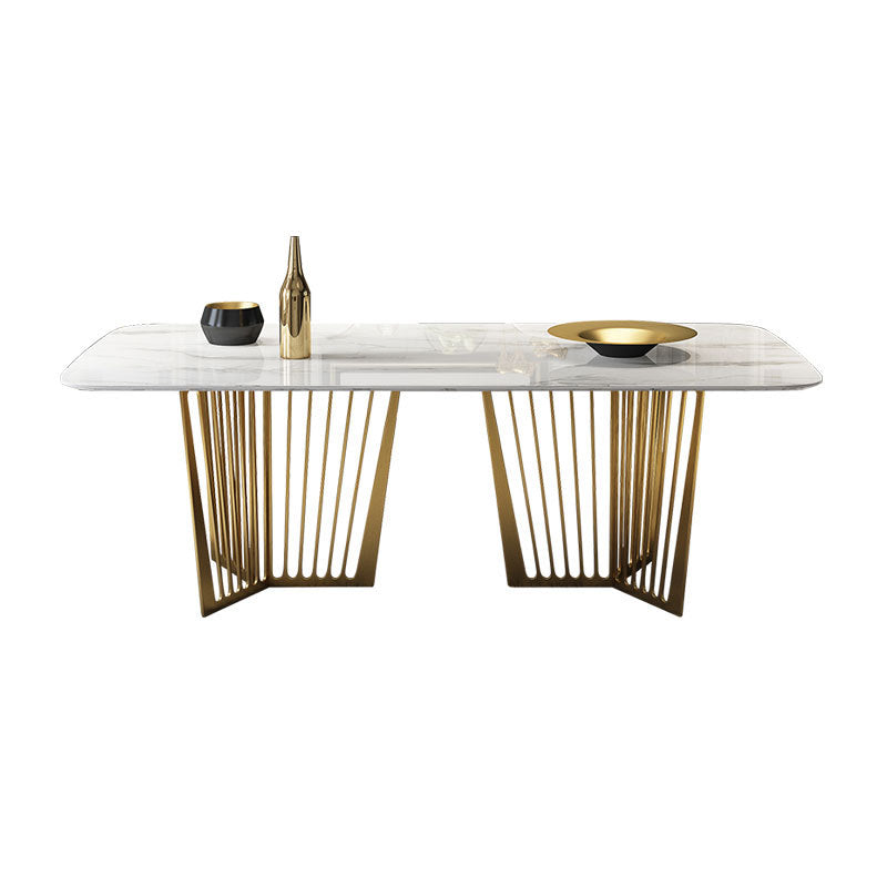Contemporary Design Rectangle  Large Dining Table in Gold with White Faux Marble Top