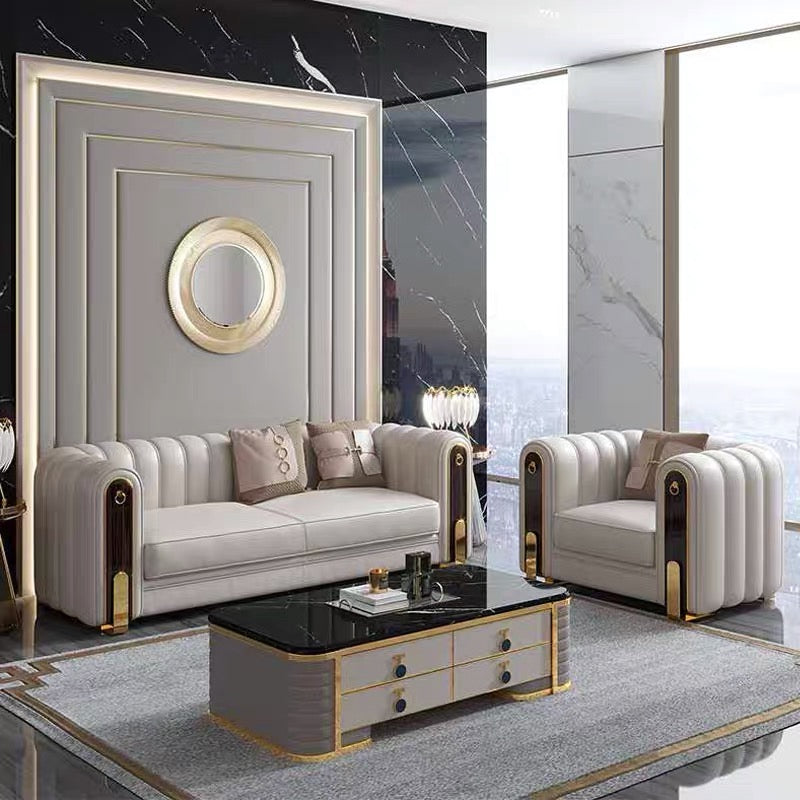 Contemporary design Modern  stainless steel base + velvet/ leather sofa