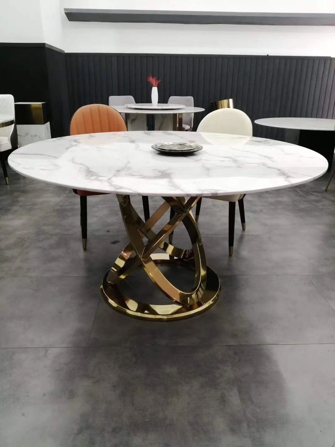 Contemporary 2021 Italy Luxury design Marble Dining Table Round Table with chrome / gold stainless steel base