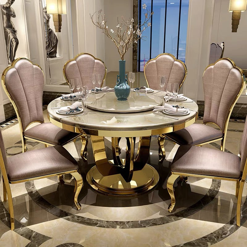 Contemporary design dining table faux marble with chrome/ gold stainless steel base