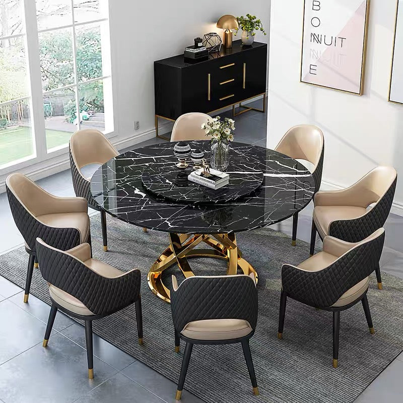 Contemporary 2021 Italy Luxury design Marble Dining Table Round Table with chrome / gold stainless steel base