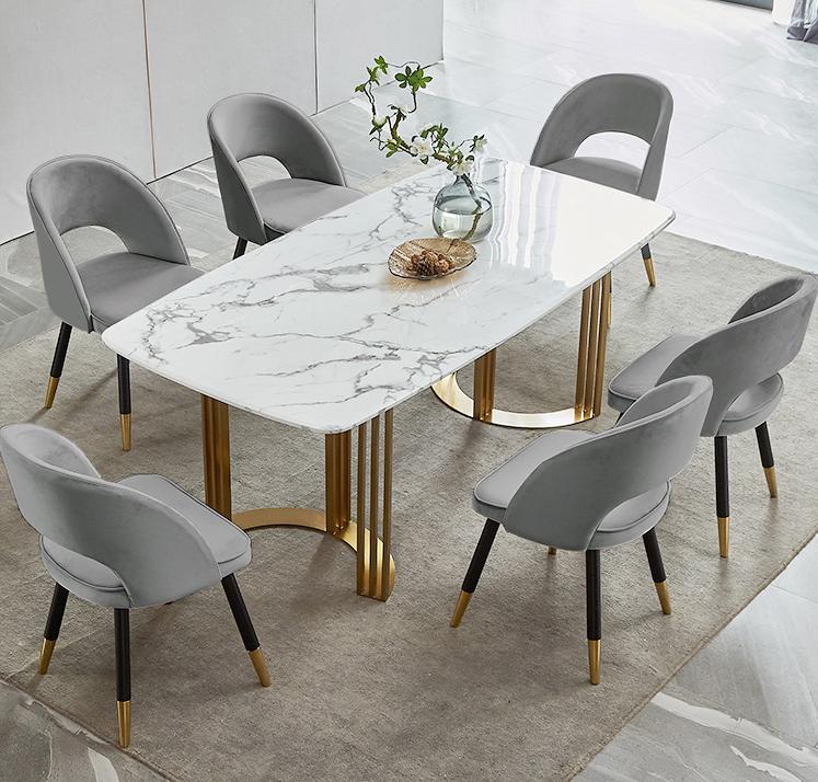 Contemporary   Marble Dining Table Gold Dining Table Rectangular Stainless Steel Dining Table