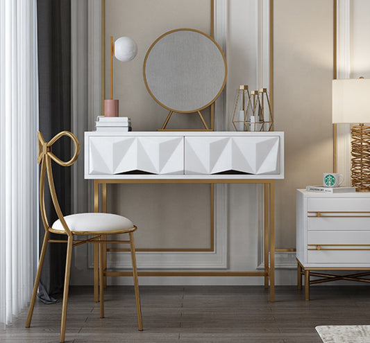 Modern Vanity Set with Mirror, Gold & White Dresser Table Set and Butterfly Chair