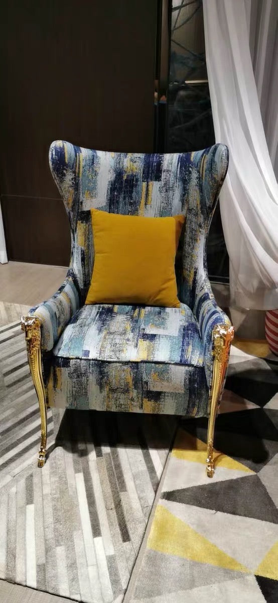 Luxury Interior Design Rams Head Chrome Gold Terminal Arms Velvet Accent Chair/Chair