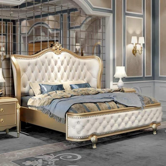 American bed Solid wood bed Double bed European leather king bed Modern simple master bedroom Light luxury bedroom Rubber wood wedding bed