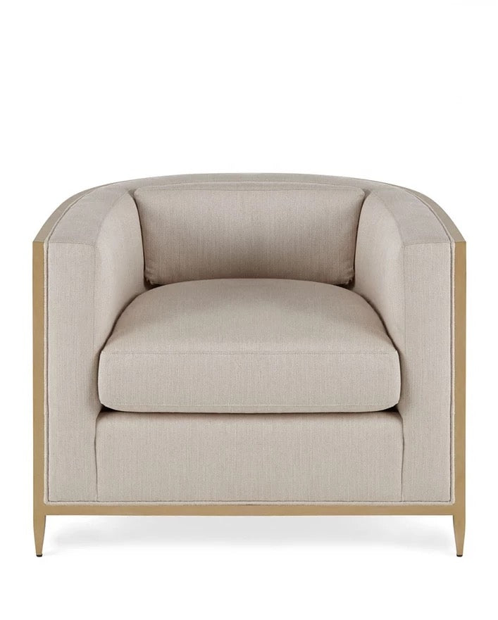 Contemporary Luxurious Stainless Steel Base With Fabric/Velvet Jacques Round Back Arm Chair and High End Sofa