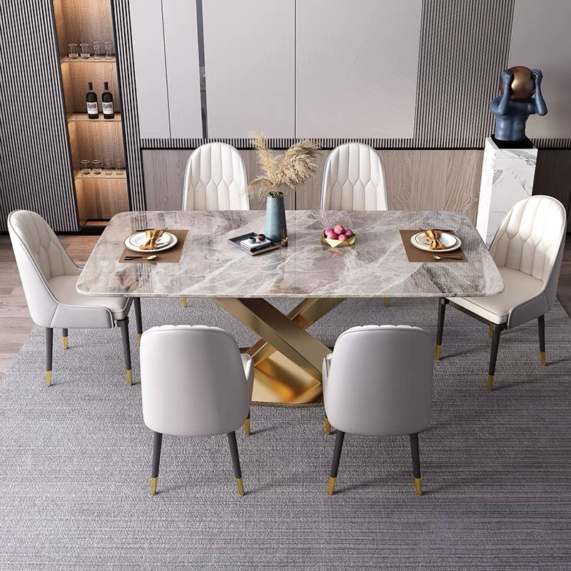 Contemporary Design Geometry Rectangular Large Dining Table in Gold with Sintered Stone Top