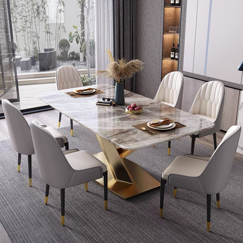 Contemporary Design Geometry Rectangular Large Dining Table in Gold with Sintered Stone Top