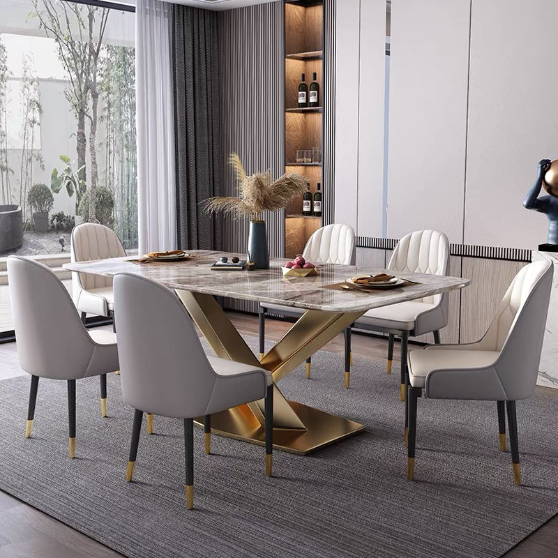 Contemporary Design Geometry Rectangular Large Dining Table in Gold with Sintered Stone Top