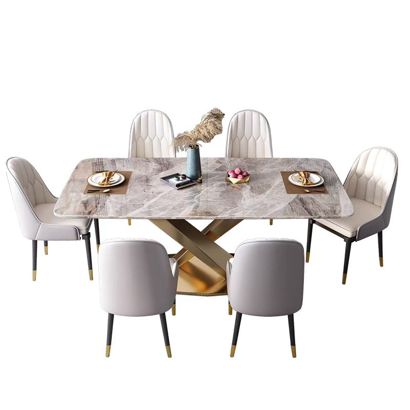 Contemporary Design Geometry Rectangular Large Dining Table in Gold with Sintered Stone Top