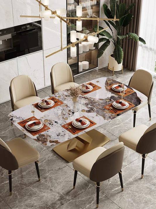 Contemporary Design Geometry Rectangular Large Dining Table in Gold with Sintered Stone Top