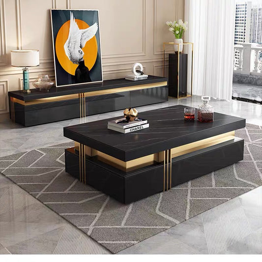 Rectangular Rock Plate Large Tea Table Modern Living Room Household Designer New Premium TV Cabinet Combination Light Luxury Tea Table